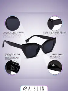 AISLIN Women Cateye Sunglasses with UV Protected Lens ES_13262-87-AS-2218-BLK-BLK-CEB