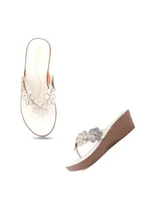 DressBerry White Embellished Wedge Heels