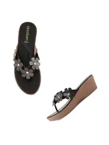 DressBerry Black Embellished Wedge Heels