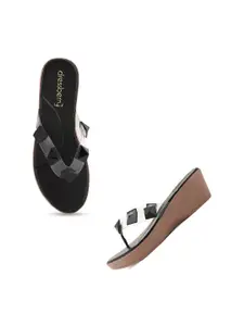 DressBerry Black Embellished Open Toe Wedge Heels