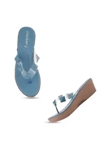 DressBerry Blue Embellished Wedge Heels