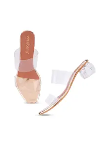 DressBerry Peach-Coloured Open Toe Block Heels