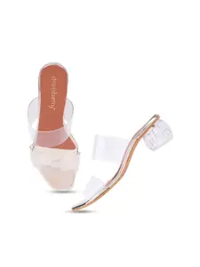 DressBerry Gold Toned Open Toe Block Heels