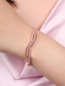 Zavya 925 Pure Silver Cubic Zirconia Rose Gold-Plated Kada Bracelet