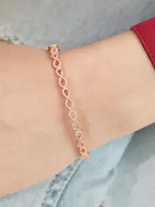 Zavya 925 Pure Silver Cubic Zirconia Rose Gold-Plated Cuff Bracelet