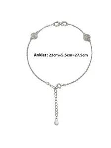 SILBERRY Set of 2 925 Sterling Silver Rhodium Plated Crystals Anklet