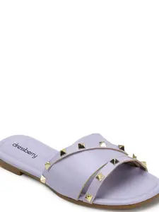 DressBerry Purple Embellished Open Toe Flats