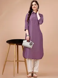 MOJILAA Shirt Collar Roll-Up Sleeves Pathani Kurta