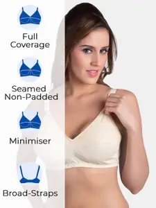 Souminie Floral Non Padded Pure Cotton Seamed Full Coverage Bra All Day Comfort