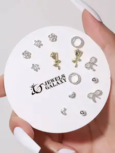 Jewels Galaxy Set Of 7 Silver Plated Crystals Contemporary Stud Earrings