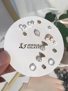 Jewels Galaxy Set Of 7 Gold-Plated Crystals Contemporary Stud Earrings