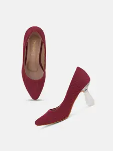 DressBerry Maroon Striped Block Heeled Pumps