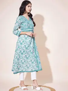 Vbuyz Printed Three-Quarter Sleeves V-Neck Cotton Sequinned Floral Kurta
