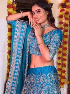 Rujave Embroidered Thread Work Semi-Stitched Lehenga & Unstitched Blouse With Dupatta