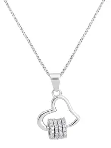 Zavya Rhodium-Plated 925 Pure Sterling Silver Heart Shaped Pendants with Chains