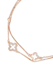 Zavya Women 925 Pure Silver Cubic Zirconia Rose Gold-Plated Charm Bracelet