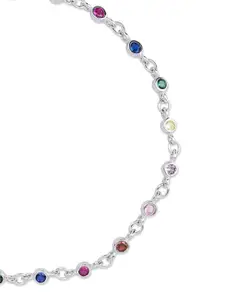 Zavya Women 925 Pure Silver Cubic Zirconia Rhodium-Plated Charm Bracelet