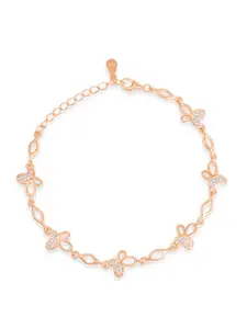Zavya Women 925 Pure Silver Cubic Zirconia Rose Gold-Plated Charm Bracelet