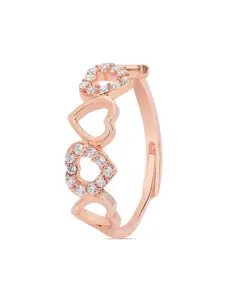 Zavya Rose 925 Sterling Silver Gold-Plated & Cubic Zirconia-Studded Adjustable Finger Ring