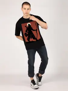 CHKOKKO Graphic Printed Drop-Shoulder Sleeves Cotton Oversized T-shirt