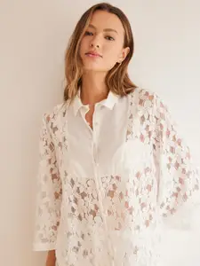 women'secret Women Lace Self Design Floral Night suit