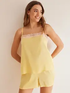 women'secret Women Lace detail Cami Night suit