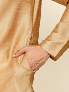 Anouk Thread Work Art Silk Mandarin Collar Straight Kurta