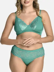 StyFun Pack Of 2 Bra Panty Lace Lingerie Set VM_Set_Blumer_Maroon_Cat_Green_B