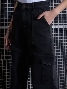 SASSAFRAS Women Straight Fit High-Rise Mildly Distressed Acid Wash Stretchable Jeans