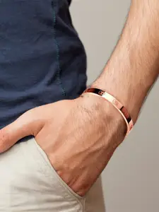 MEENAZ Men Stainless Steel Gold Plated Bangle-Style Bracelet