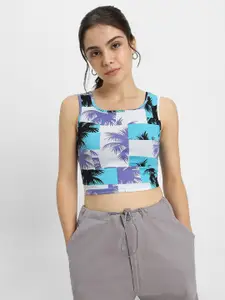 JUNEBERRY Floral Printed Square Neck Sleeveless Cotton Tank Crop Top