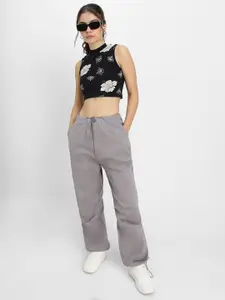 JUNEBERRY Floral Printed High Neck Pure Cotton Tank Crop Top