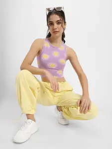 JUNEBERRY Floral Print Cotton Tank Crop Top