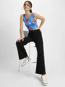 JUNEBERRY Floral Printed Square Neck Sleeveless Cotton Tank Crop Top