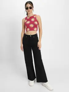 JUNEBERRY Floral Print Cotton Tank Crop Top