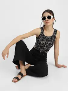 JUNEBERRY Floral Print Cotton Tank Crop Top