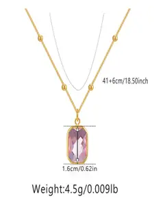 AQUASTREET 18K Gold Plated Waterproof Antitarnish Square Pink Zircon Pendant Necklace