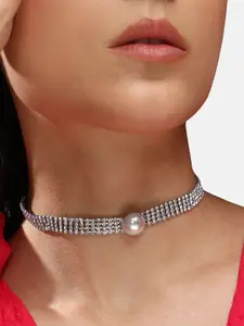 SOHI Silver-Plated Stones Studded Choker Necklace