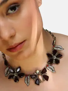 SOHI Gold-Plated Stones Studded Butterfly Necklace