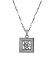 Silvermerc Designs Silver-Plated Cubic Zirconia Studded Square Pendants with Chains