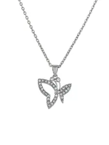 Silvermerc Designs Silver-Plated Cubic Zirconia Studded Pendant With Chain