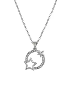Silvermerc Designs Silver-Plated Cubic Zirconia Studded Pendant With Chain