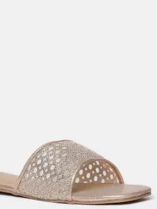 Vishudh Champagne Embellished Open Toe Flats