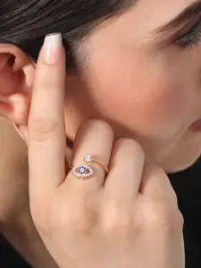 Zavya 925 Pure Sterling Silver Rose Gold-Plated Cubic Zirconia Evil Eye Finger Ring