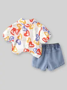 INCLUD Girls Shirt Collar Printed Shirt with Shorts