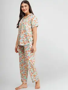 BAESD Floral Printed Lapel Collar Night Suit