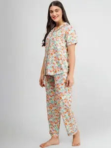 BAESD Floral Printed Lapel Collar Night Suit