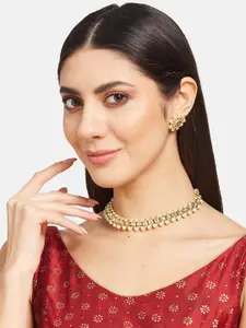 ATIBELLE Gold-Plated Kundan-Stones Studded & Pearl Beaded Necklace & Earrings