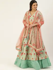Ethnovog Floral Printed Semi-Stitched Lehenga & Unstitched Blouse With Dupatta