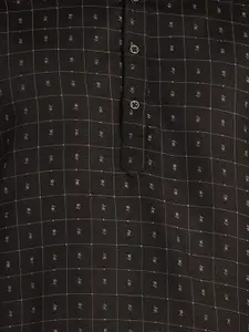 Anouk Black Geometric Printed Mandarin Collar Long Sleeves Thread Work Kurta